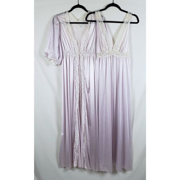 Vintage Miss Elaine Peignor Nightgown Robe Set Womens S Purple Fairy Glam Union